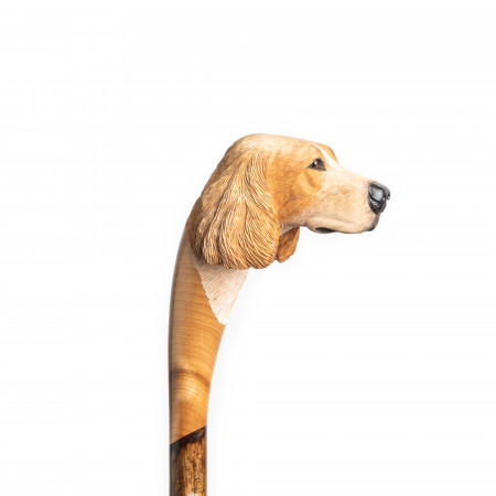 Hand Carved Blonde Spaniel Walking Stick