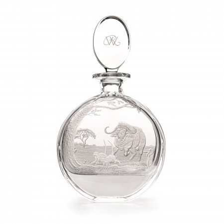 Hand Engraved Crystal Decanter with Charging Buffalo