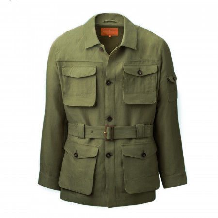 Linen Selous Safari Jacket  in Plains Green