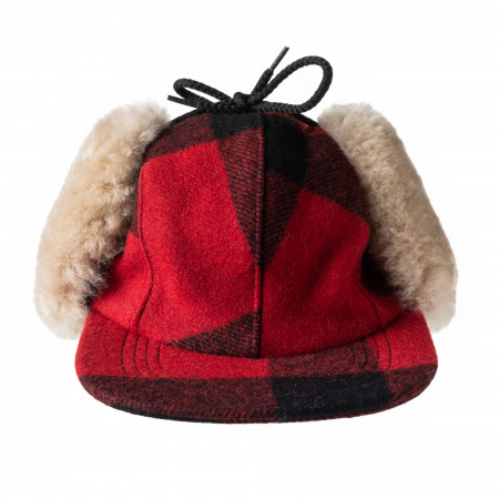 Double Mackinaw Cap in Red & Black Check