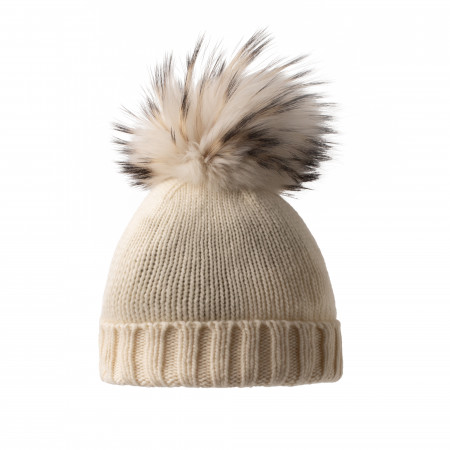 Cashmere & Racoon Fur Knit Hat in Ivory