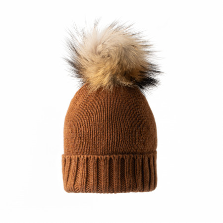 Cashmere & Racoon Fur Knit Hat in Rust