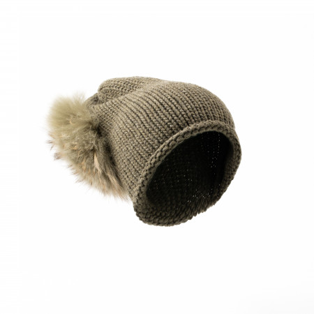 Cashmere & Racoon Fur Knit Hat in Forest