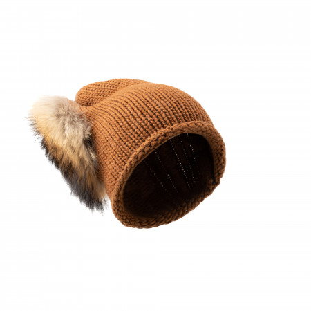 Cashmere & Racoon Fur Knit Hat in Autunm