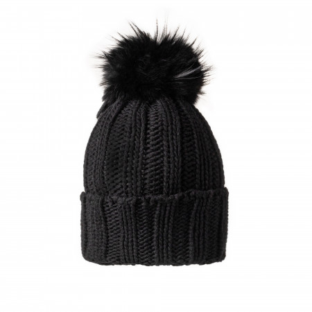 Inverni Cashmere & Fur Knit Turn-Up Hat in Black