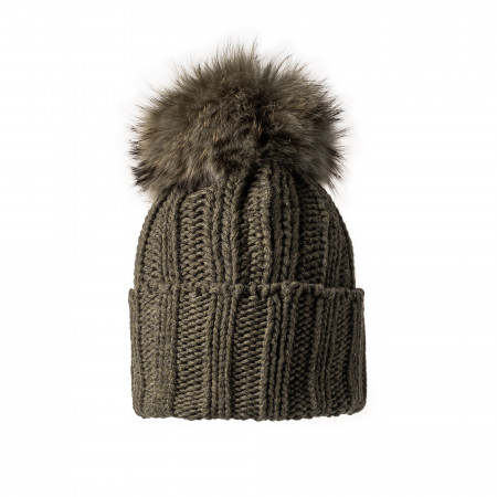 Inverni Cashmere & Fur Knit Turn-Up Hat in Loden