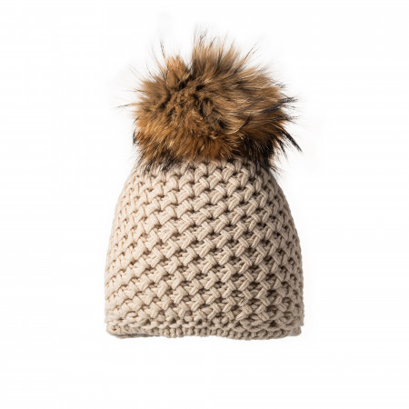 Inverni Cashmere & Fur Knit Hat in Vanilla