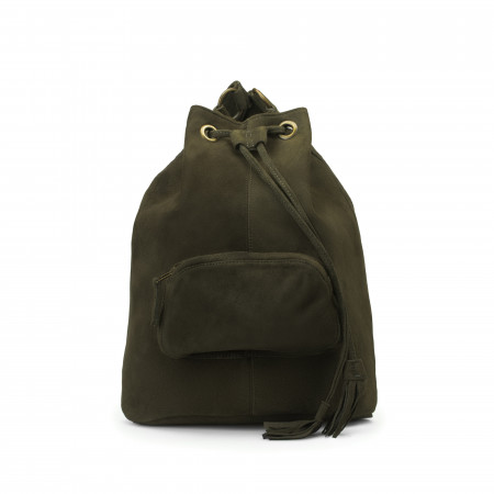 Bucket bag in Olive Goat Suede