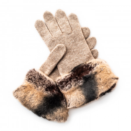 Merola Ladies Cashmere and Rabbit Fur Gloves in Sand