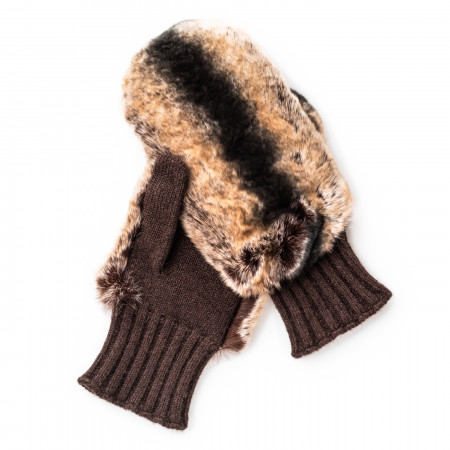 Merola Ladies Cashmere and Rabbit Fur Mittens in Brown