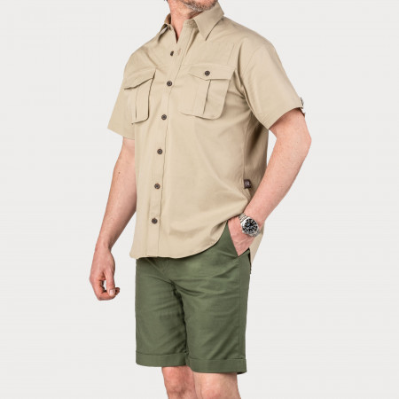 Westley Richards Short Sleeve Campaign Shirt in Light Stone