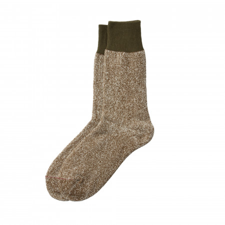 Rototo Double Face Crew Socks in Olive & Dark Khaki