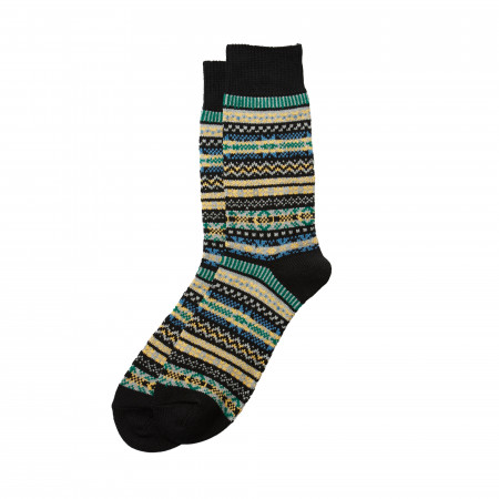 Rototo Fairisle Jacquard Crew Socks in Black