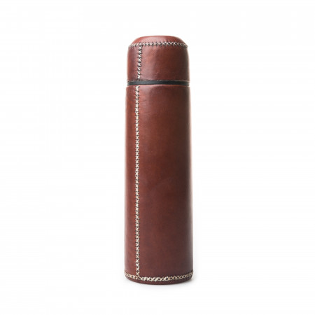 Sol & Luna Hand Stitched Leather Covered Thermos 1L - Brown