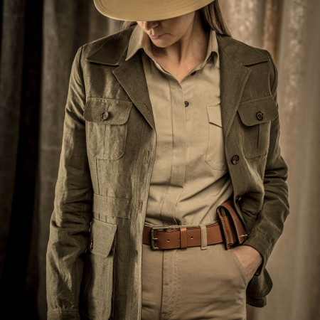 Ladies Linen Safari Jacket in Cape Green