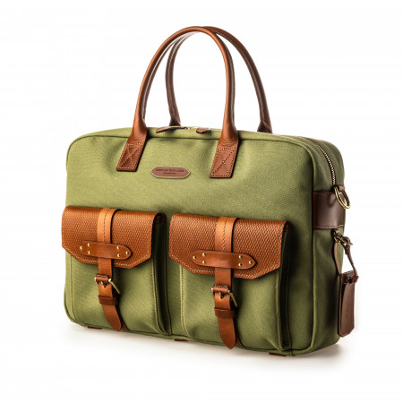 Westley Richards Bournbrook Briefcase in Safari Green and Mid Tan