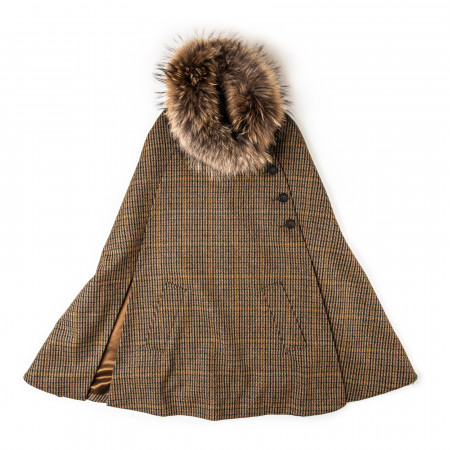 Westley Richards Ladies Fur-Trimmed Cape in Harris Check