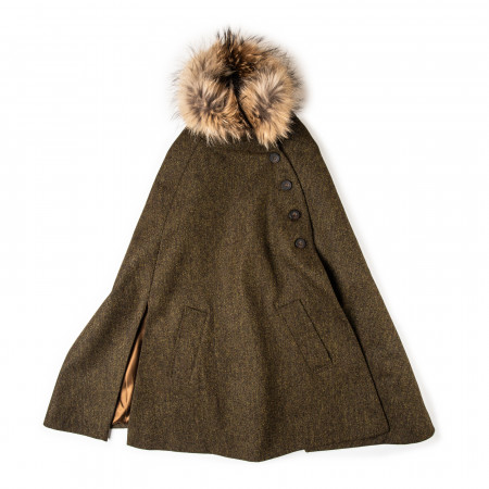 Westley Richards Ladies Fur-Trimmed Cape in Herringbone