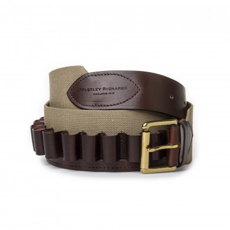 20 Gauge Cartridge Belt in Sand Canvas and Dark Tan