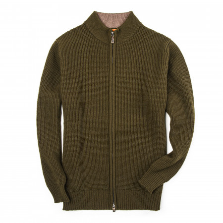 Westley Richards Bowland Zip Cardigan in Field Green with Clay