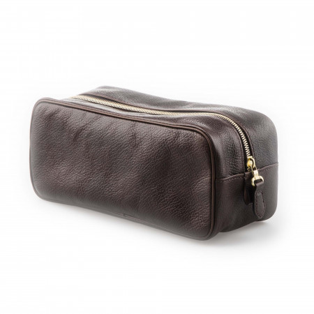 Leather Wash Bag in Dark Tan