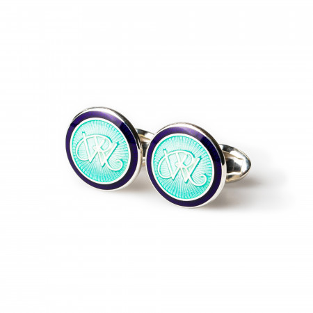 Silver Cufflinks in Navy & Mint