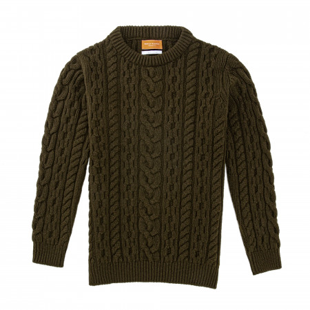 Westley Richards Galloway Cable Crewneck in Military