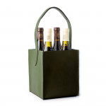 Leather Carrier for 4 Bottles in Sage