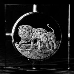 Hand Engraved Crystal Cigar Ashtray - Lions