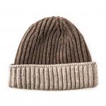 Knitted Two Tone Cashmere Hat in Brown