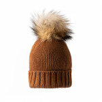 Cashmere & Racoon Fur Knit Hat in Rust