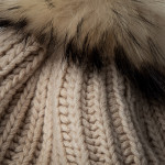 Cashmere and Raccoon Fur Cable Knit Hat in Beige