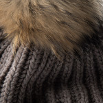 Cashmere and Raccoon Fur Cable Knit Hat in Taupe