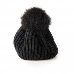 Cashmere and Raccoon Fur Cable Knit Hat in Black