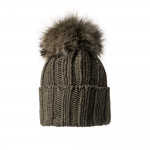 Cashmere & Fur Knit Turn-Up Hat in Loden