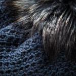 Cashmere & Raccoon Fur Knit Hat in Blue Grey