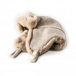 Fur Lined Knit Hat With Ear Warmers in Beige