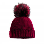 Cashmere & Raccoon Fur Knit Hat in Burgundy