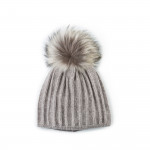 Wool & Cashmere Knit Hat w/ Raccoon Fur - Sand