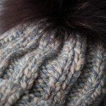 Cashmere Marl Knit Hat w/ Fur - Grey/Blue