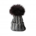 Cashmere Marl Knit Hat w/ Fur - Grey/Blue