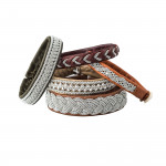 Pewter Embroidered Leather Bracelet - Sand