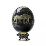 Ostrich Egg with Silver Base - Lions