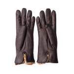 Ladies Leather Gloves with Rex Rabbit Fur in Brown