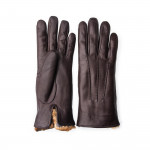 Ladies Leather Gloves with Rex Rabbit Fur in Brown