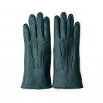 Ladies Leather Gloves with Rex Rabbit Fur in Dark Green