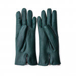 Ladies Leather Gloves with Rex Rabbit Fur in Dark Green