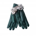 Ladies Leather Gloves with Rex Rabbit Fur in Dark Green