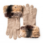 Ladies Cashmere and Rabbit Fur Gloves in Sand