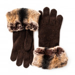 Ladies Cashmere and Rabbit Fur Gloves in Brown